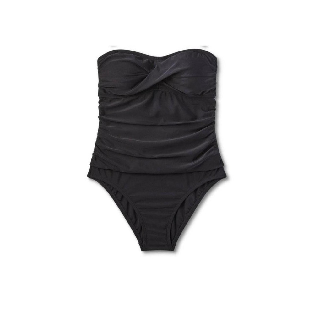Kano Sol black Twist-Front Bandeau 1 piece swimsuit with tummy control S